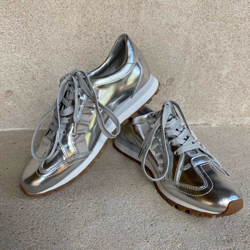 Tory Sport Metallic Silver Ruffle Sneaker